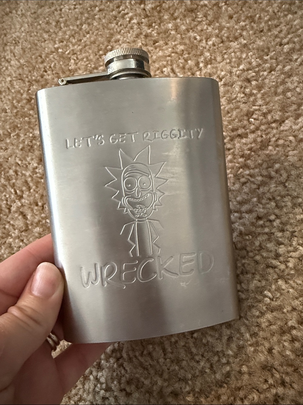 Rick and Morty Engraved Stainless Steel Flask - Silver